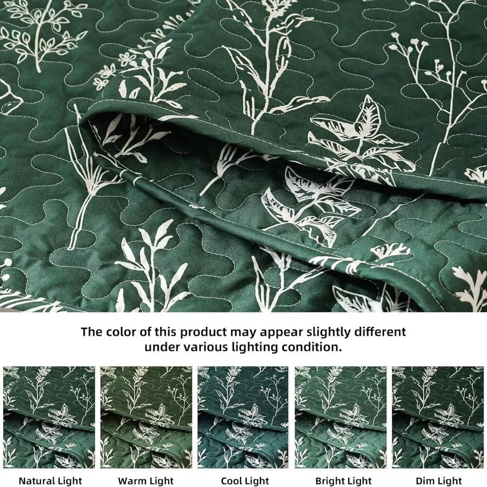 New Quilts Queen Size Emerald Green Floral Queen Quilt Bedding Set Microfiber